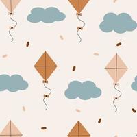 cute pastel kite and clouds seamless vector pattern background illustration