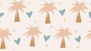 cute pastel colored seamless vector pattern background illustration with palm trees and blue hearts