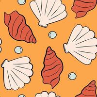 cute abstract modern seamless vector pattern illustration with seashells on yellow background