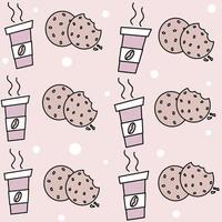 cute lovely seamless vector pattern background illustration with paper coffee cup and cookies