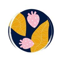 Cute strawberries with leaves icon vector, illustration on circle with brush texture, for social media story and highlights vector