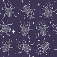 Beautiful abstract boho seamless vector pattern background illustration with hand drawn beetles and stars