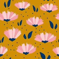 Cute seamless vector pattern background illustration with pink abstract colorful flowers