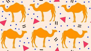 Cute abstract colorful hand drawn seamless vector pattern background with dromedary camel and geometric shapes