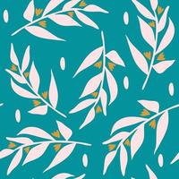 seamless pattern with branches with leaves and flowers vector