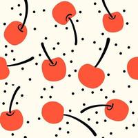 Cute abstract seamless vector pattern illustration with red cherries and blue leaves on white background