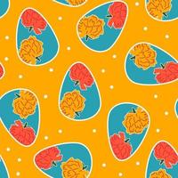 Cute colorful easter seamless vector pattern illustration with egg with flowers on yellow background