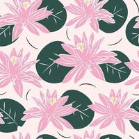 cute colorful trendy seamless vector pattern illustration with beautiful lotus leaves and flowers on pastel pink background