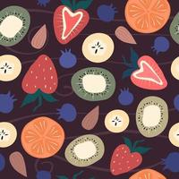 cute colorful cartoon top view seamless vector pattern background illustration with fruits on wooden table