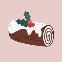 cute cartoon holidays yule log dessert illustration isolated on pink background vector