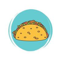 Cute logo or icon vector with traditional mexican taco, illustration on circle with brush texture, for social media story and highlights