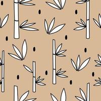 cute minimal black and white trendy seamless vector pattern illustration with beauty bamboo leaves and branch on pastel light brown background