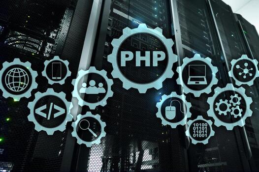 PHP programming language. Developing programming and coding technologies.Cyber space concept photo