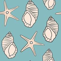 cute abstract modern seamless vector pattern illustration with seashells and starfishes on blue background