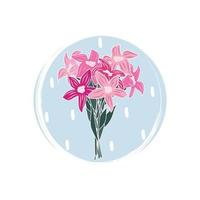Cute logo or icon vector with colorful flowers bouquet, illustration on circle with brush texture, for social media story and highlight