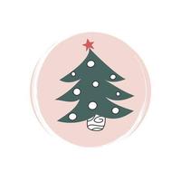 Cute christmas tree icon vector, illustration on circle with brush texture, for social media story and highlights vector