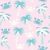 Cute colorful trendy summer seamless vector pattern background illustration with palm trees and crabs