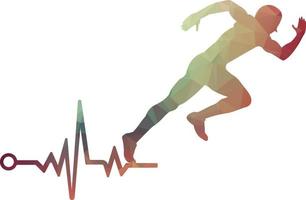 vector de icono de diseño de logotipo de maratón de pulso. diseño del logotipo de cuidado de la salud corporal. hombre corriendo con el icono del latido del corazón del ecg de línea.