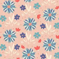 hand drawn cute seamless vector pattern background illustration with colorful pastel flowers