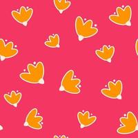 Cute seamless vector pattern illustration with yellow abstract flowers on pink background