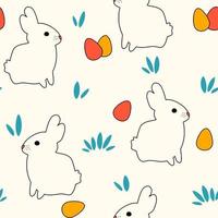 Cute easter seamless vector pattern background illustration with colorful egg and white rabbits