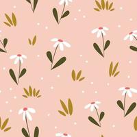 cute abstract simple seamless vector pattern illustration with white daisy flowers on pink background