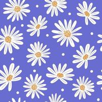 Cute lovely very peri seamless vector pattern background illustration with daisy flowers