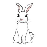 Cute hand drawn white cartoon character rabbit vector illustration isolated on white background