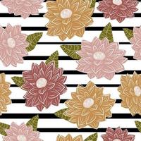 cute colorful trendy abstract seamless vector pattern illustration with beautiful flowers on stripes background