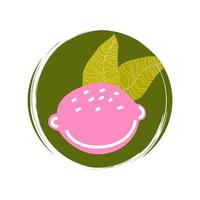 Cute pink lemon with leaves icon vector, illustration on circle with brush texture, for social media story and highlights vector