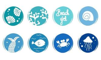 cute vector set of logo design templates, icons and badges for social media highlight with sea life elements