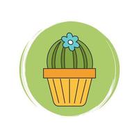 Cute logo or icon vector with potted succulent with flower, illustration on circle with brush texture, for social media story and highlights