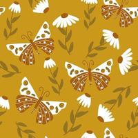 Beautiful abstract seamless vector pattern background illustration with cartoon butterflies and daisy flowers