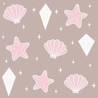 cute lovely seamless vector pattern background illustration with diamonds, seashells, stars and starfish