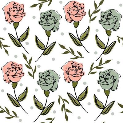 cute romantic trendy seamless vector pattern illustration with colorful roses and leaves