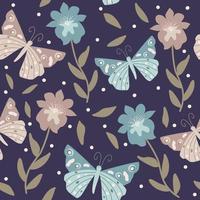 Beautiful abstract seamless vector pattern background illustration with cartoon butterflies and flowers