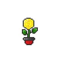 flower with dollar coin in pixel art style vector