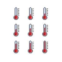 caliente temperatura indicador conjunto en píxel Arte estilo vector