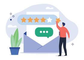 Characters giving positive feedback to helpdesk service. Rating scale and customer satisfaction concept. Vector illustration.