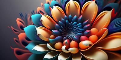 Rainbow Flower 3D Illustration, Colorful Floral Abstract Wallpaper, photo