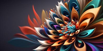 Rainbow Flower 3D Illustration, Colorful Floral Abstract Wallpaper, Generative AI photo