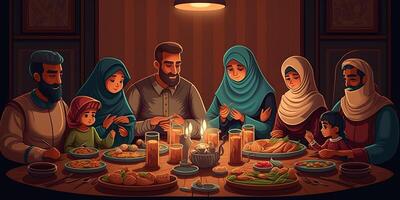 calentar y unión a iftar, familia retrato, generativo ai foto