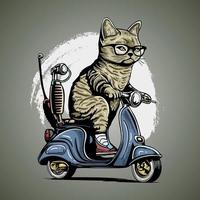 detalle gato con Gafas de sol montando motocicleta y conducción scooter vector
