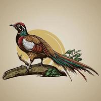 Hand Drawn Exotic Bird on tree branch Vector Illustration