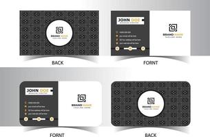 Modern Business Card Design With Double-Sides Presentation In Dark Black And White Color Unique template. vector