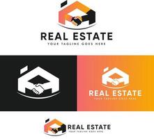 Premade hand shaking logo design templates for real estate and realtors vector