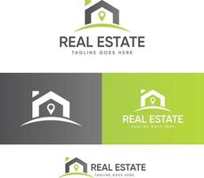 prefabricado casa con ubicación alfiler logo diseño plantillas para real inmuebles y agentes inmobiliarios vector