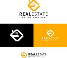 prefabricado casa en mano logo diseño plantillas para real inmuebles y agentes inmobiliarios vector