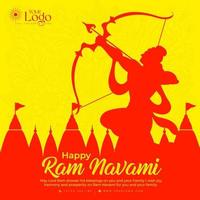 Happy Ram Navami greetings background Indian Hinduism festival social media post design vector