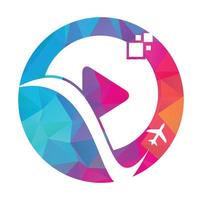 Airplane play button logo design. Airplane and record symbol or icon. Travel media logo design vector. vector